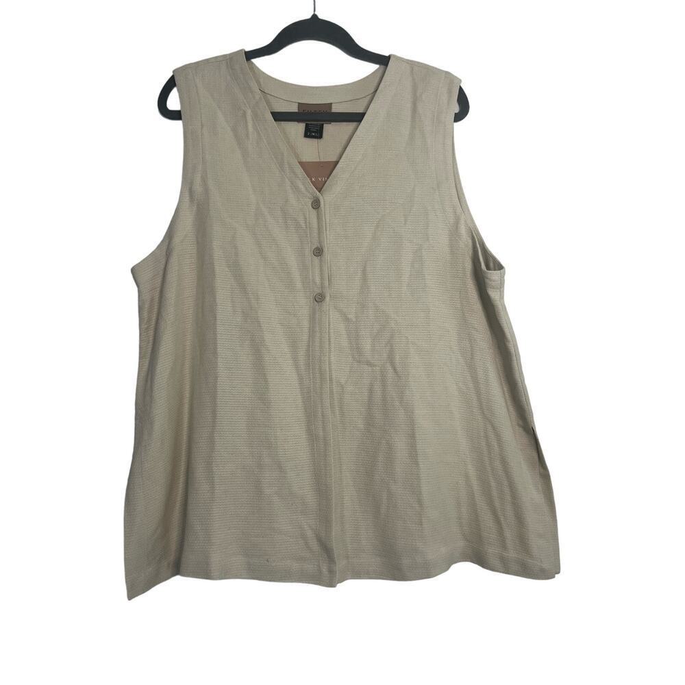 NWT Eileen Fisher Tan Silk Viscose Button Front Sleeveless Vest Sz M/L